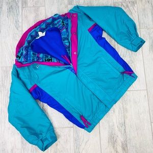 Vintage Retro Columbia Bugaboo 3-in-1 teal Bright Teal Blue Purple ski jacket